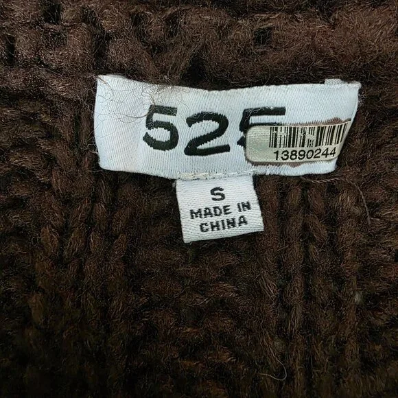 525 Brown Cable Knit Half-Zip Pullover Sweater, Size S - Picture 6 of 13